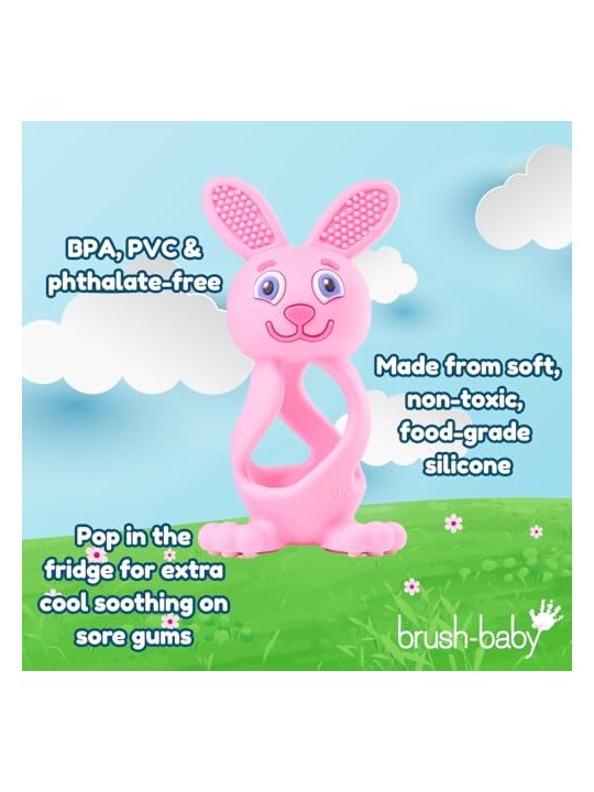 Brush baby Giocattolo massaggiagengive Bobbie Bunny per bambini piccoli, rosa.