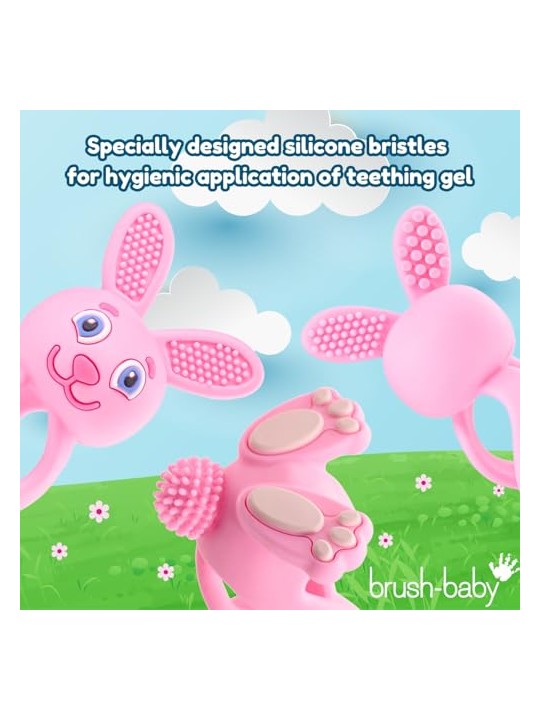 Brush baby Giocattolo massaggiagengive Bobbie Bunny per bambini piccoli, rosa.