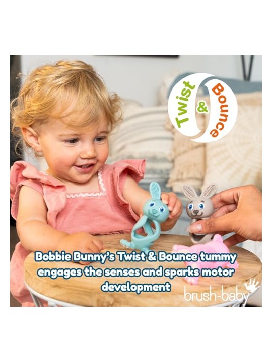 Brush baby Giocattolo massaggiagengive Bobbie Bunny per bambini piccoli, rosa.