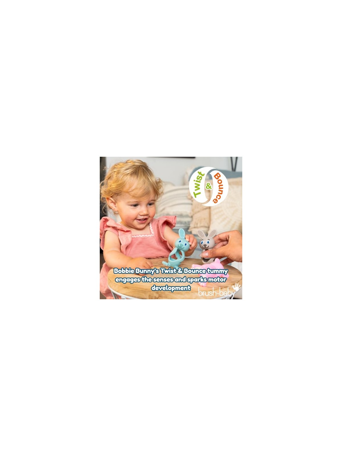 Brush baby Giocattolo massaggiagengive Bobbie Bunny per bambini piccoli, rosa.
