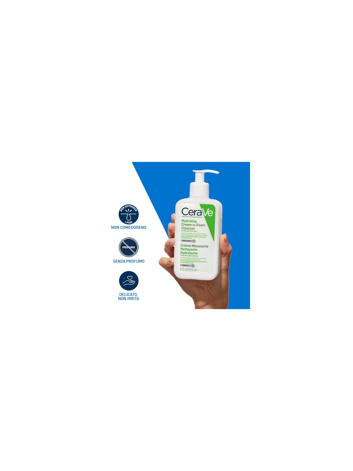 Cerave Crema detergente idratante in schiuma 473ml donna