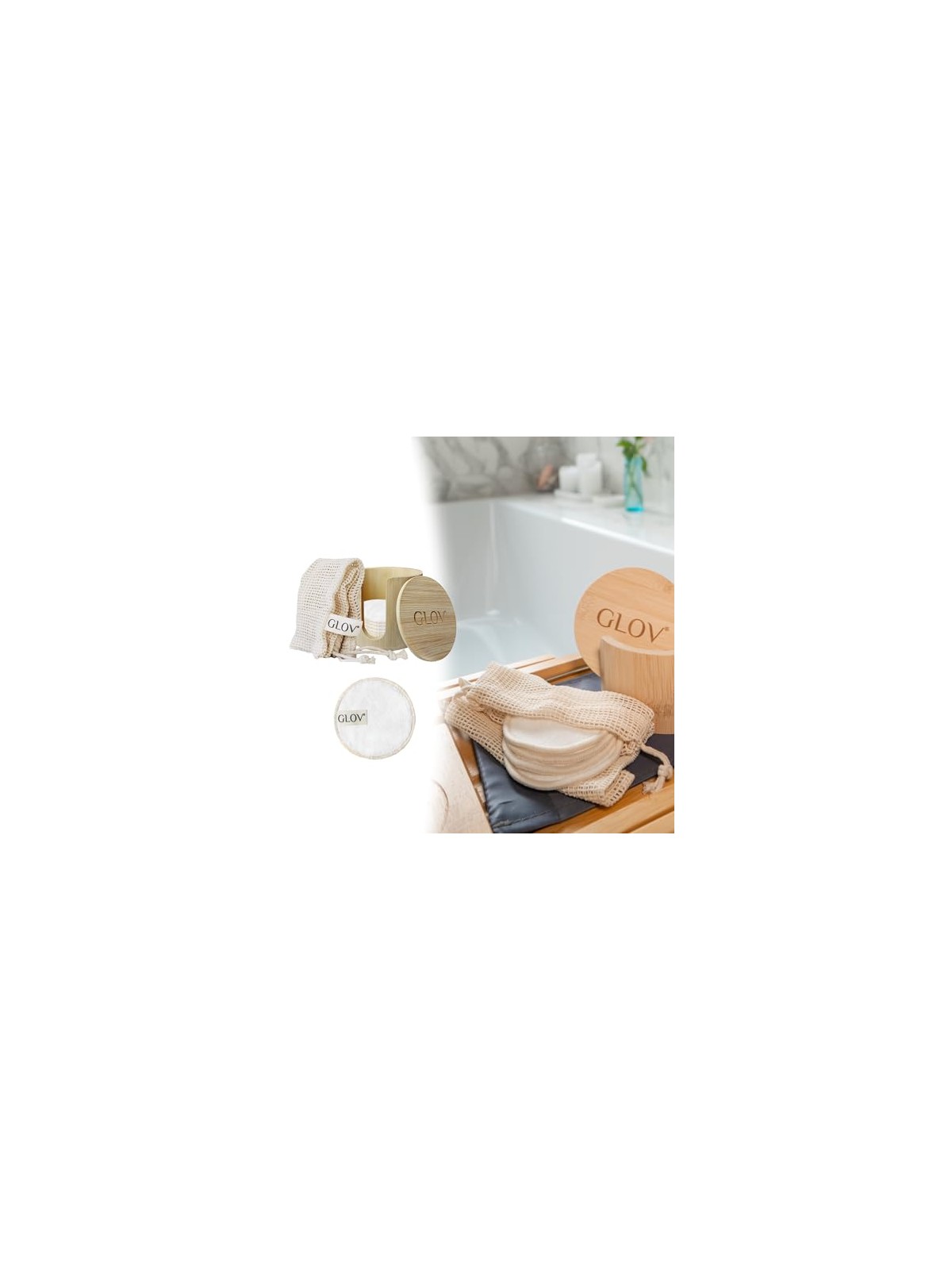 Glov SET Bamboleo: 7 fogli di bambù + 1 retina per lavare + 1 organizer in bambù