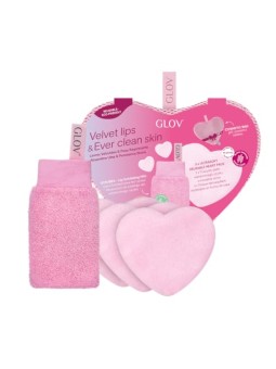Glov SET Velvet Lips & Ever Clear Skin Scrubex guanto esfoliante per labbra + Cuscinetti cardiaci maneggabili dischetti viso