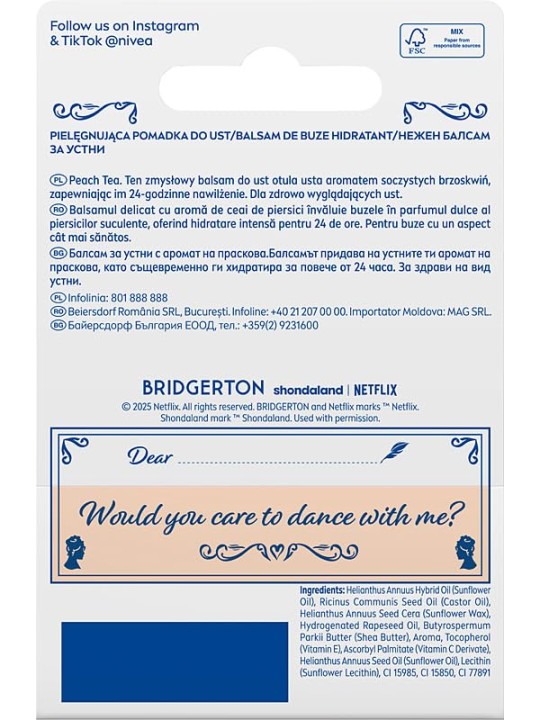 Nivea Bridgerton Edition balsamo curativo per labbra Tè alla pesca 4
