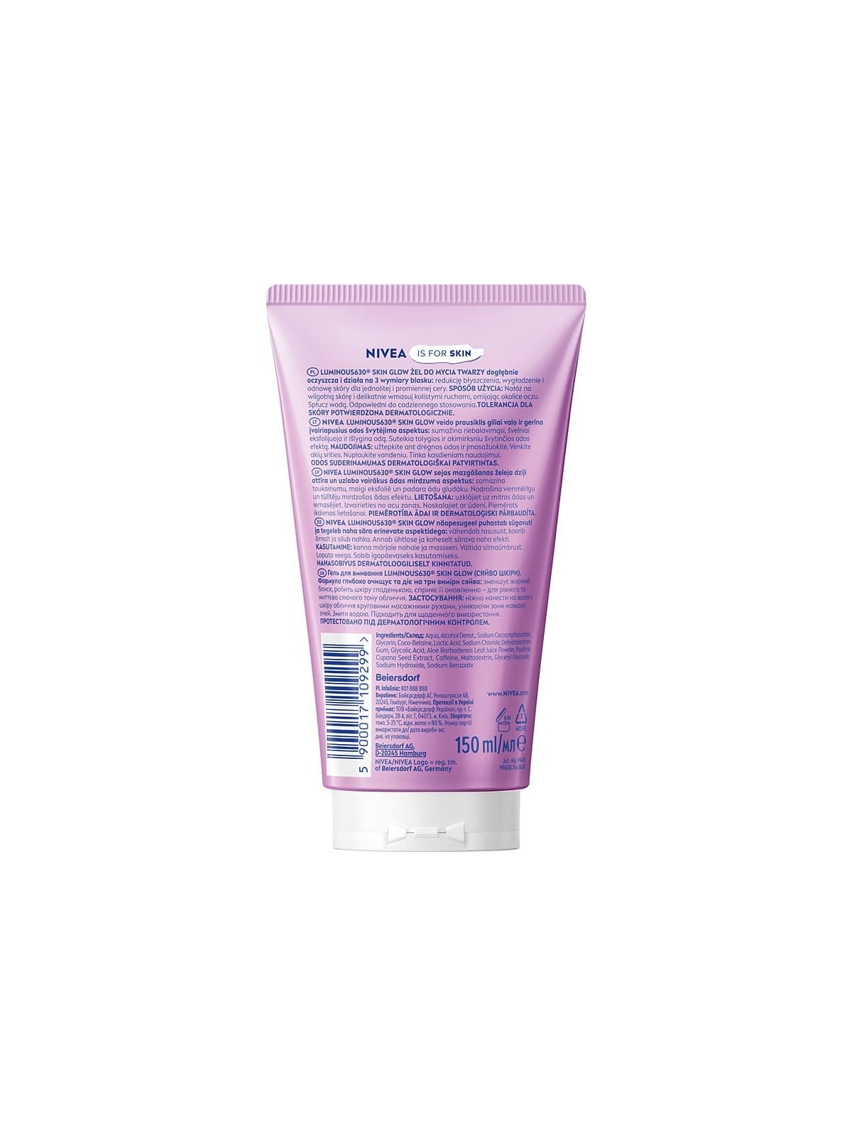 Nivea Gel detergente viso Luminous 630 Skin Glow con aloe e guaranà 150ml