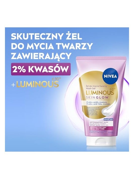 Nivea Gel detergente viso Luminous 630 Skin Glow con aloe e guaranà 150ml