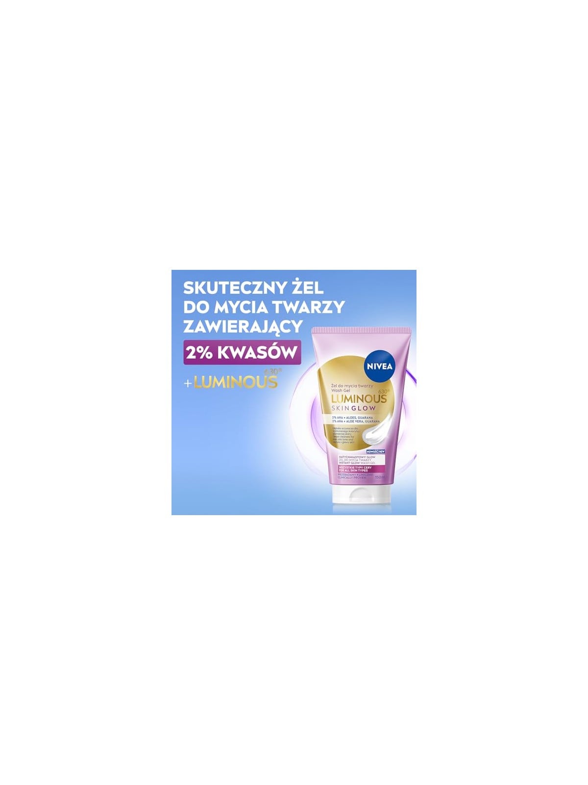Nivea Gel detergente viso Luminous 630 Skin Glow con aloe e guaranà 150ml