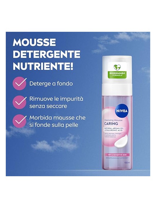 Nivea Mousse detergente, schiuma delicata detergente all'estratto di mandorla 150ml