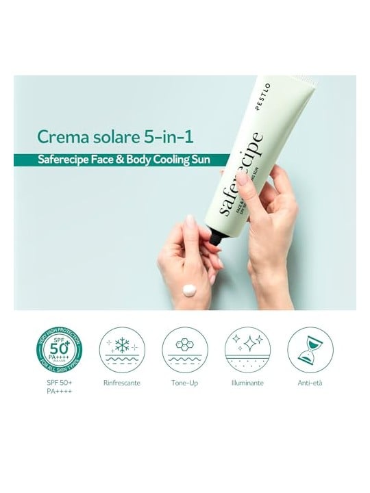 Pestelo Saferecipe Crema idratante rinfrescante per viso e corpo uso quotidiano SPF 50+ 100ml
