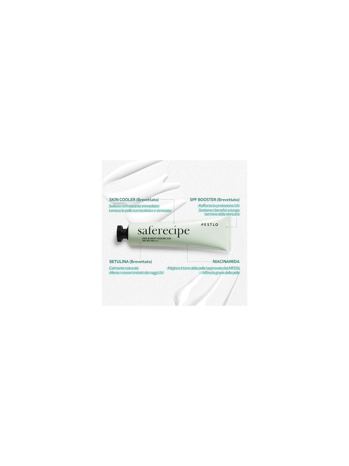 Pestelo Saferecipe Crema idratante rinfrescante per viso e corpo uso quotidiano SPF 50+ 100ml