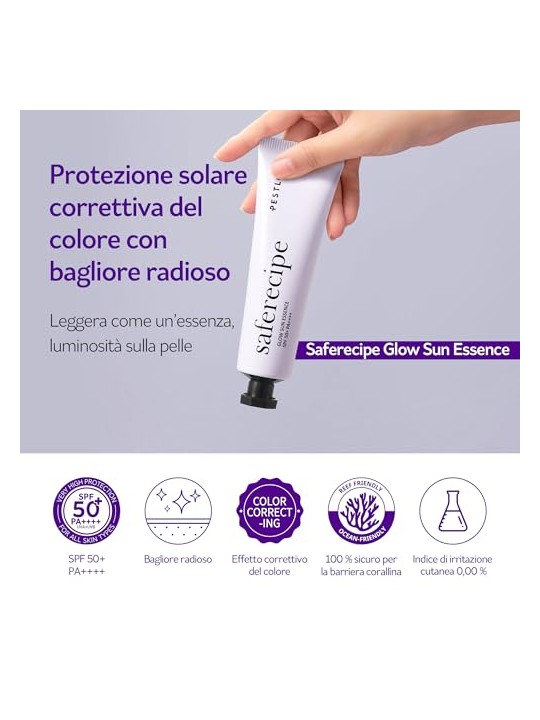 Pestelo Saferecipe Glow Sun Essence Crema Idratante Viso SPF50+ PA++++ 50ml