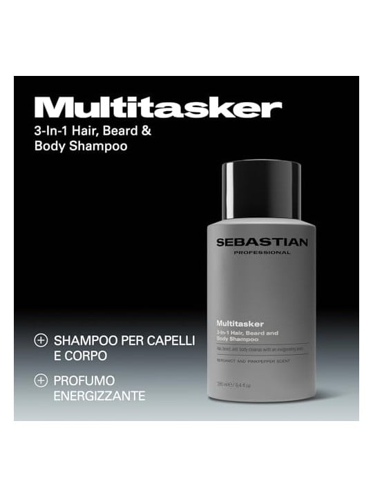 Sebastian Professionals Shampoo MULTITASKER 3 in 1 per uomo, capelli, barba e corpo, deterge e dona freschezza. 1000ml uomo