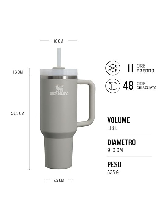 Stanley 1913 Quencher H2.O FlowState 1 Tazza termica in acciaio inox da 180 ml color cenere unisex