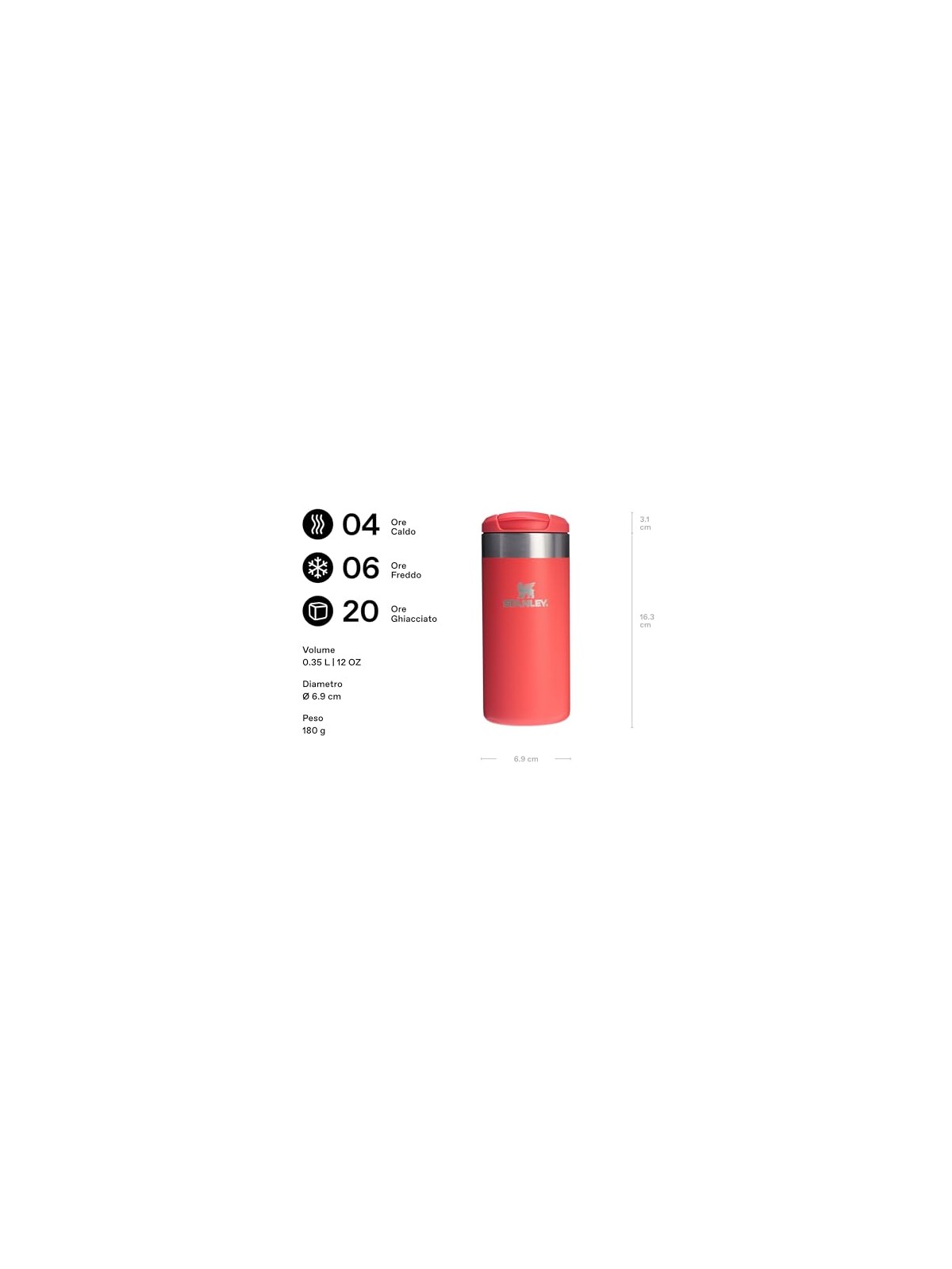 Stanley 1913 Tazza termica AeroLight™ Transit da 350 ml, colore corallo acceso. unisex