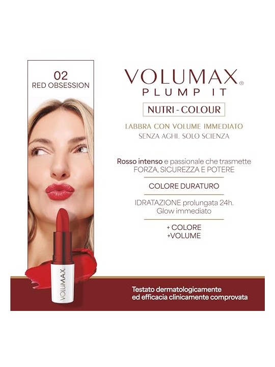 Volumax Trattamento labbra anti-età PLUMP IT NUTRI-COLOUR n.02-Red Obsession 4gr unisex