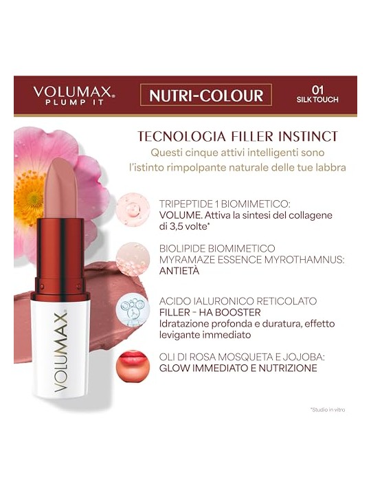 Volumax Trattamento labbra antietà PLUMP IT NUTRI-COLOUR n.01-Silk Touch 4gr unisex