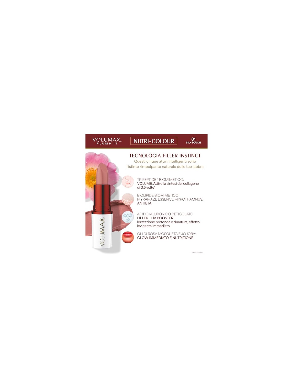 Volumax Trattamento labbra antietà PLUMP IT NUTRI-COLOUR n.01-Silk Touch 4gr unisex