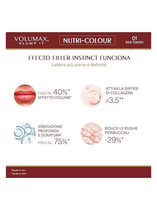 Volumax Trattamento labbra antietà PLUMP IT NUTRI-COLOUR n.01-Silk Touch 4gr unisex