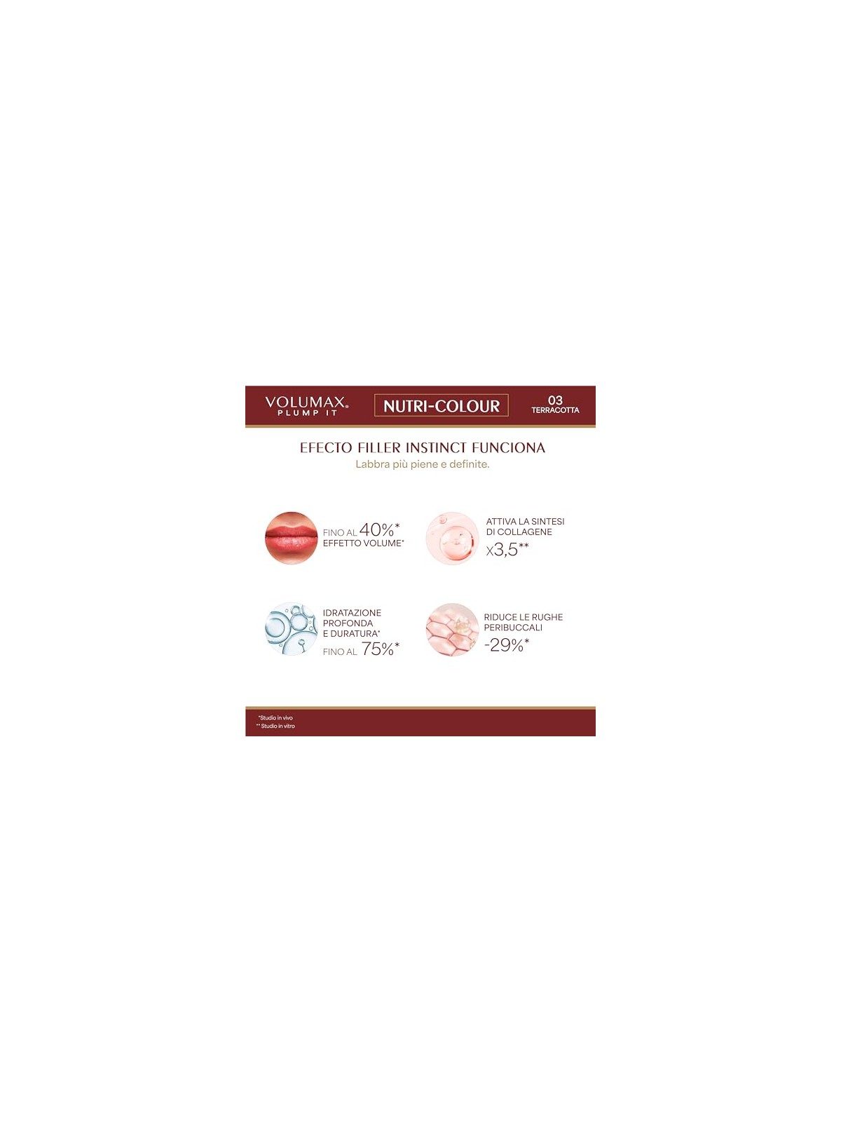 Volumax Trattamento labbra antietà PLUMP IT NUTRI-COLOUR n.03-Terracotta 4gr unisex