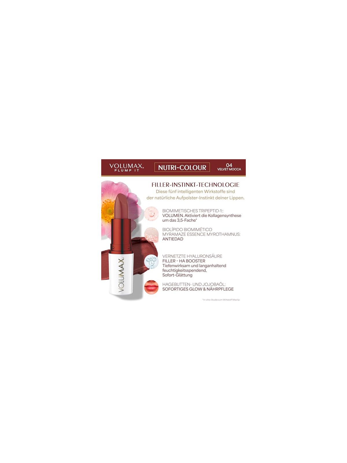 Volumax Trattamento labbra antietà PLUMP IT NUTRI-COLOUR n.04-Velvet Mocca 4gr unisex