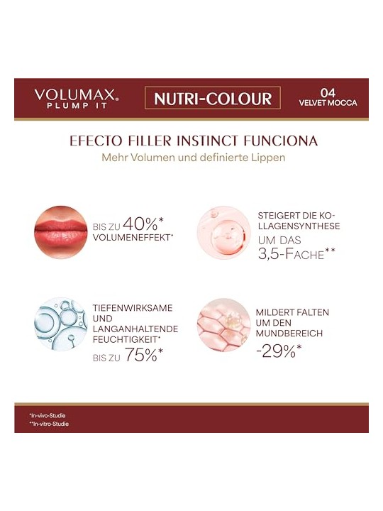 Volumax Trattamento labbra antietà PLUMP IT NUTRI-COLOUR n.04-Velvet Mocca 4gr unisex