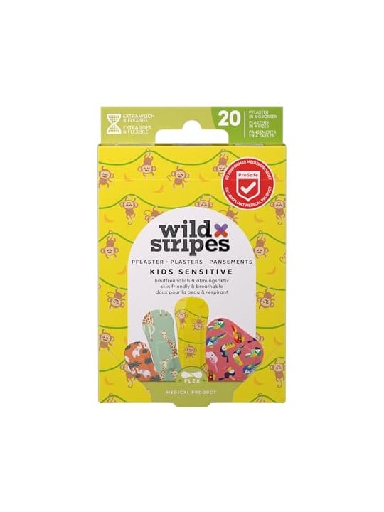 Wild Stripes Cerotti per pelli sensibili a tema giungla per bambini, 20 pezzi bambino