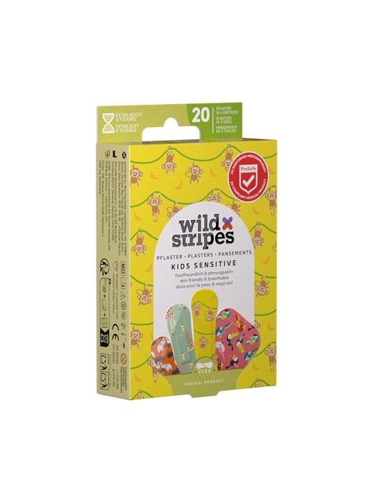 Wild Stripes Cerotti per pelli sensibili a tema giungla per bambini, 20 pezzi bambino