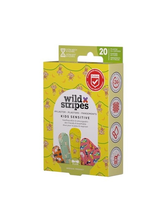 Wild Stripes Cerotti per pelli sensibili a tema giungla per bambini, 20 pezzi bambino