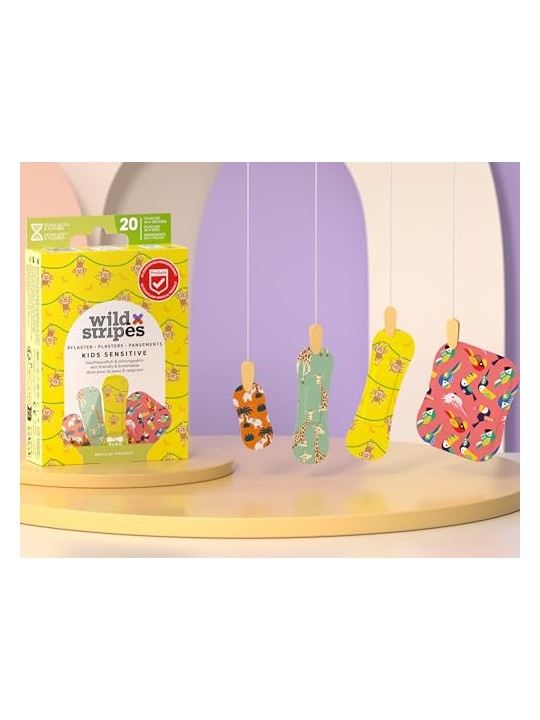 Wild Stripes Cerotti per pelli sensibili a tema giungla per bambini, 20 pezzi bambino
