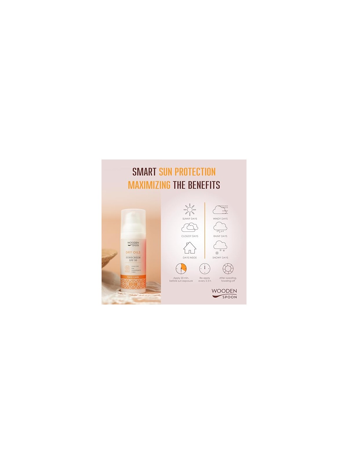 WoodenSpoon Crema solare per il viso a basso indice comedogenico SPF 50 - 50 ml unisex