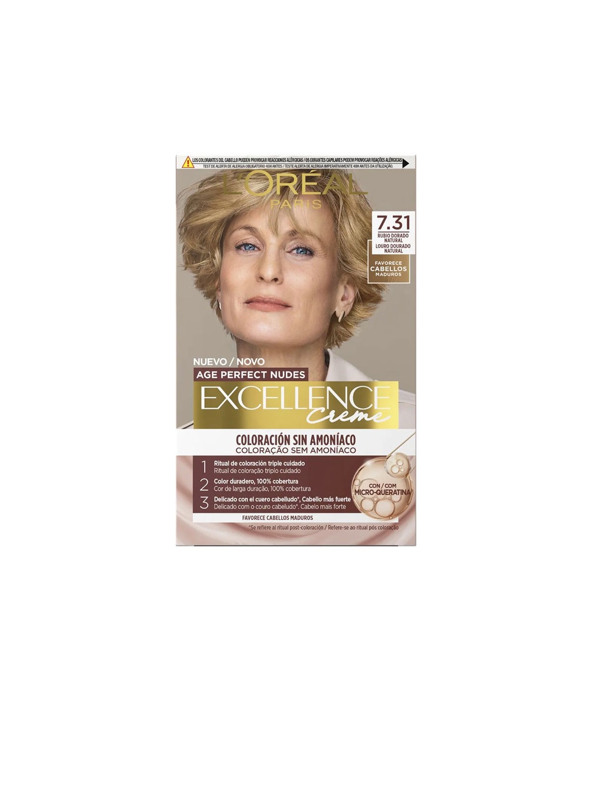 L'Oréal Paris eccellenza crema senza ammoniaca capelli colore con microcheratina N.7.31-Natural biondo dorato 1 unità Unisex