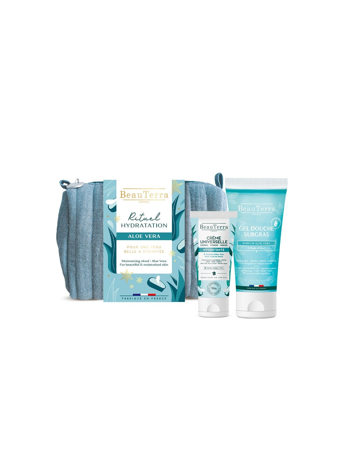 Beauterra aloe VERA idratante rituale 3-PIECE set Shower gel 200ml + Body cream 100ml + Toiletry bag 1 unit Unisex