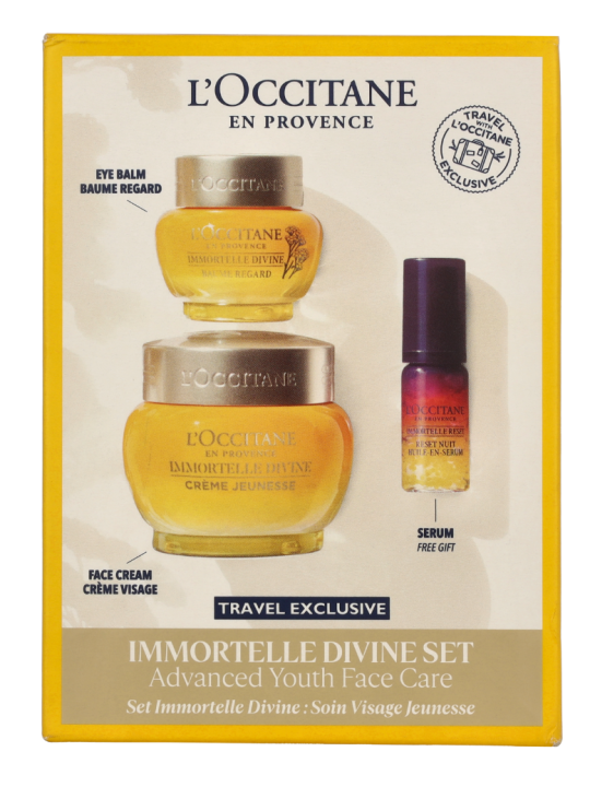 L'Occitane Immortelle Face Care Set Eye Balm 15ml Divine Cream 50ml Overnight Reset Oil 5ml 30ml