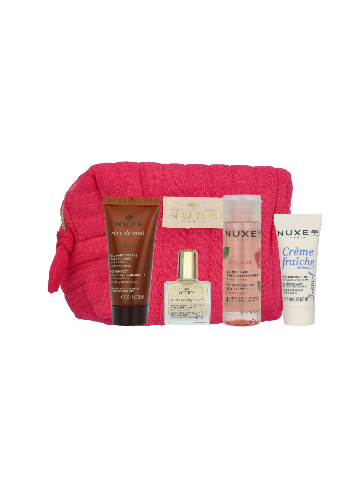 Nuxe My Travel Essentials Kit Very Rose Micellar Water 50ml Cream 15ml Oil 10ml Cleansing Gel 30ml 45g