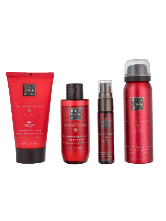 Rituals Ayurveda Small Giftset Shower Oil 75ml Foaming Shower Gel 50ml Hair & Body Mist 20ml Body Cream 70ml 200ml