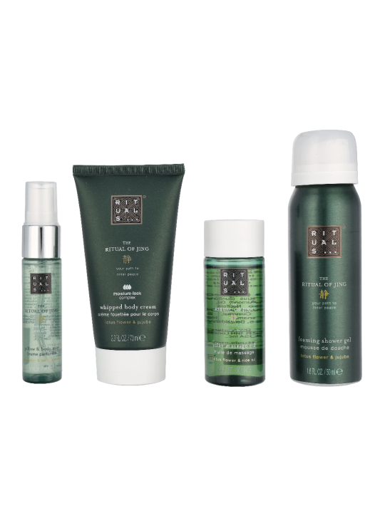 Rituals Jing Small Giftset Foaming Shower Gel 50ml Night Pillow & Body Mist 20ml Massage Oil 50ml Body Cream 70ml 190ml