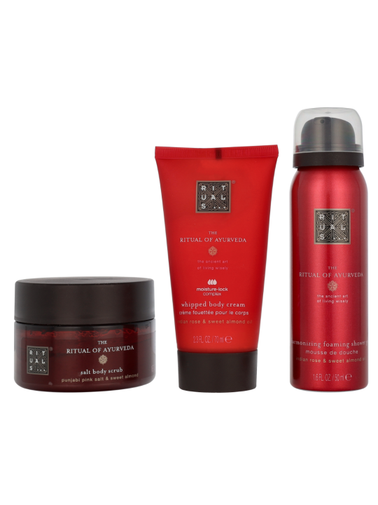 Rituals Ayurveda Trial Set Foaming Shower Gel 50ml Body Scrub 125g Body Cream 70ml 220ml