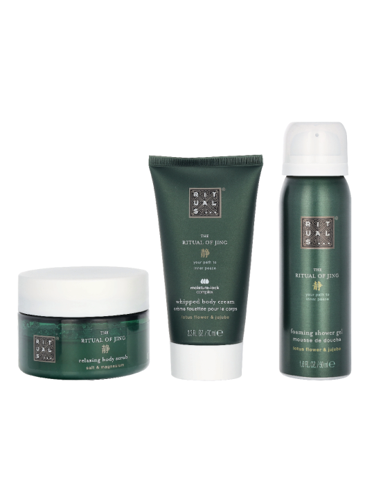 Rituals Jing Trial Set Body Scrub 125g Foaming Shower Gel 50ml Body Cream 70ml 6g