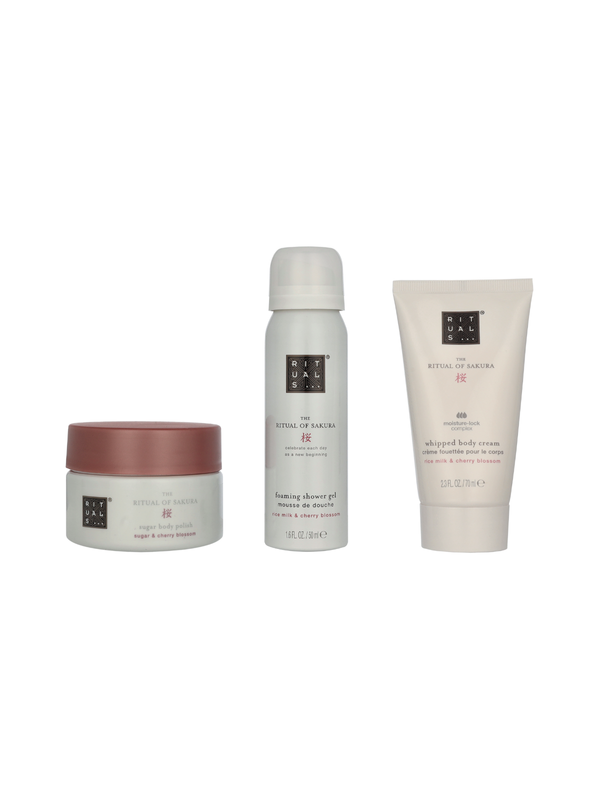 Rituals Sakura Trial Set Foaming Shower Gel 50ml Body Scrub 125g Body Cream 70ml 245ml