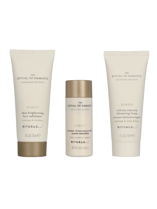 Rituals Namaste Set Skin Brightening Face Exfoliator 30ml Velvety Smooth Cleansing Foam 30ml Enzyme Cleansing Powder 15gr 5ml