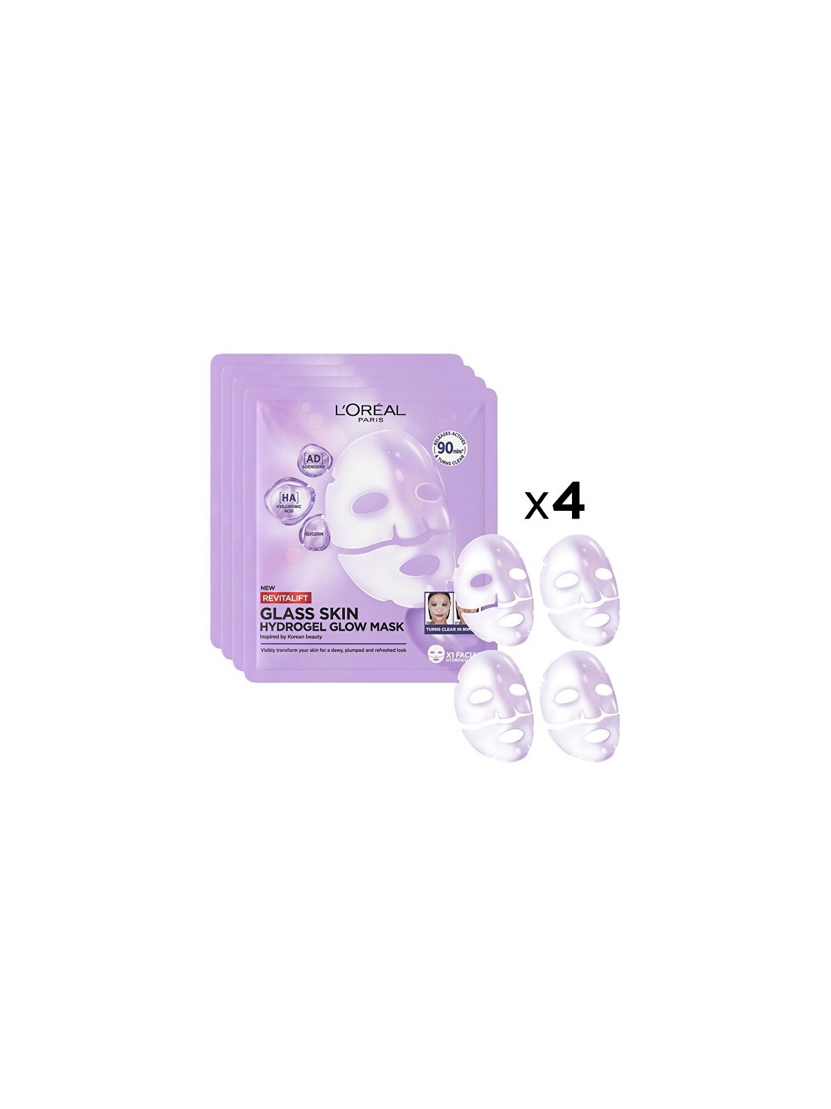 L'Oréal Paris riempitivo PELLE DI VETRO maschera 4 x 25 g maschera illuminante set donna 1333