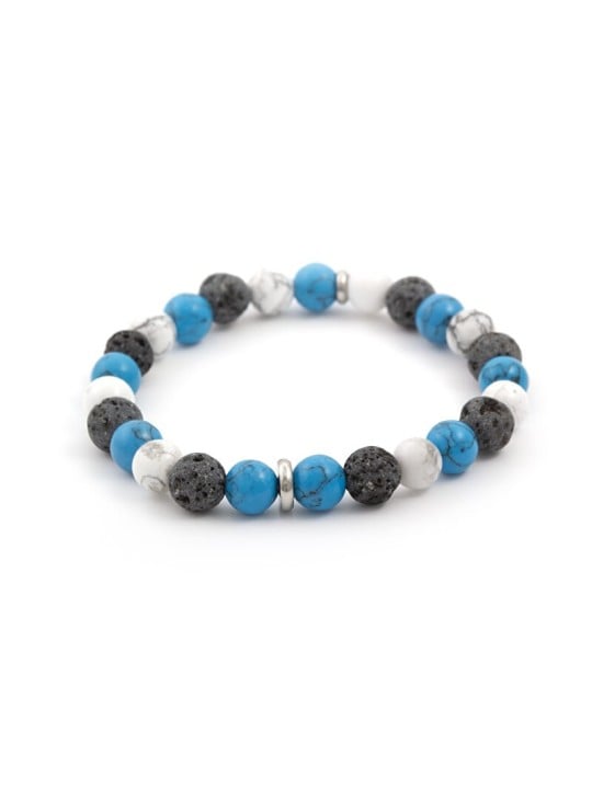Agato perlina bracciale fatto di howlite e lava pietra MINK66 unisex blu grigio argento bianco 1366-17