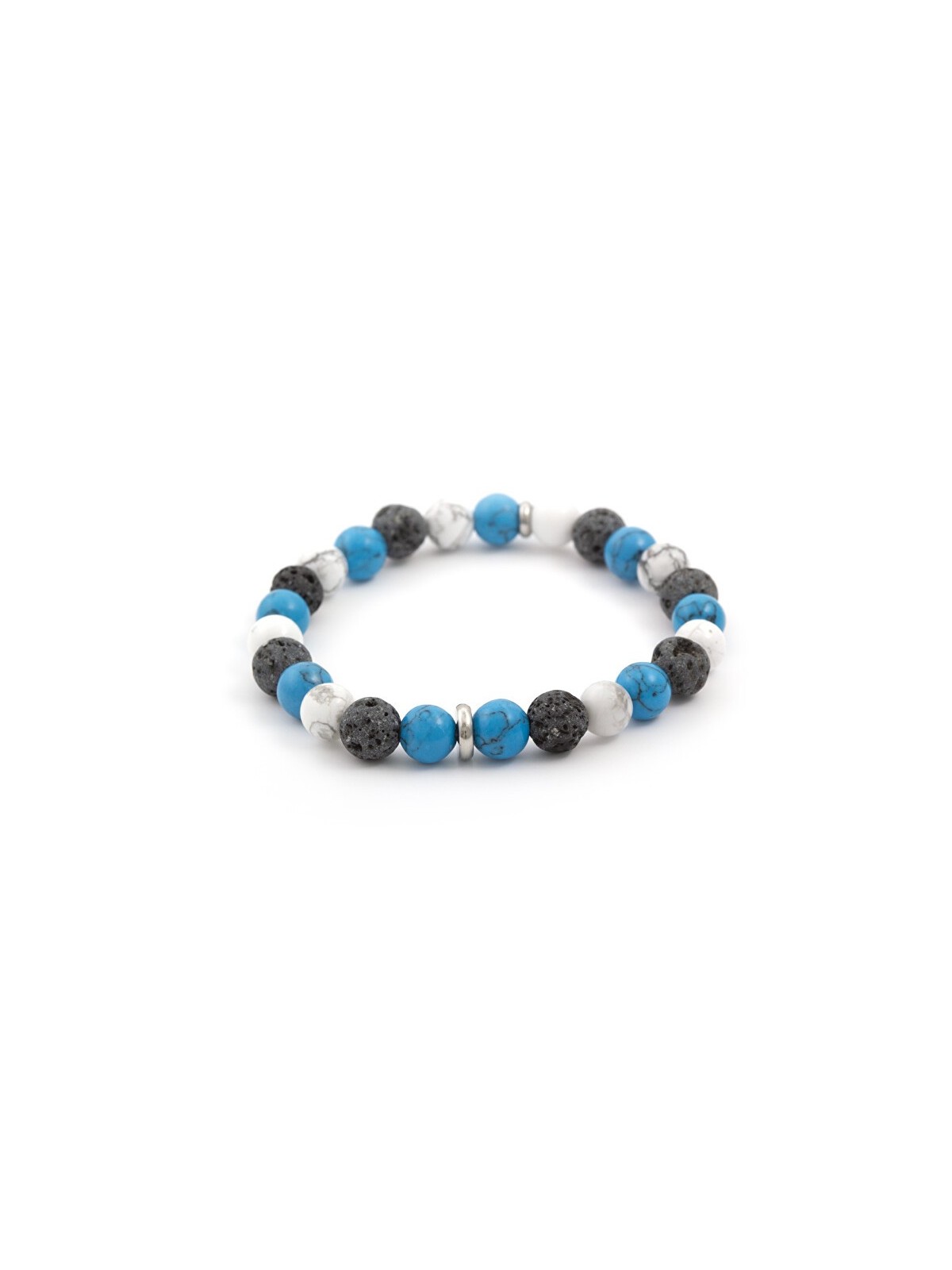 Agato perlina bracciale fatto di howlite e lava pietra MINK66 unisex blu grigio argento bianco 1366-17