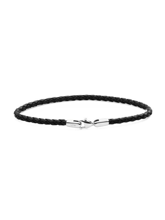 Daniel Wellington intrecciato cuoio nero bracciale Sheffield Daniel DW004017 uomo nero argento 0406-185
