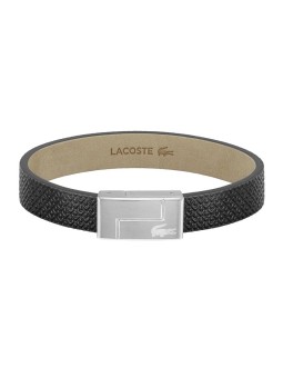 Lacoste cuoio nero bracciale monogramma pelle 2040185 uomo nero argento 0104-175