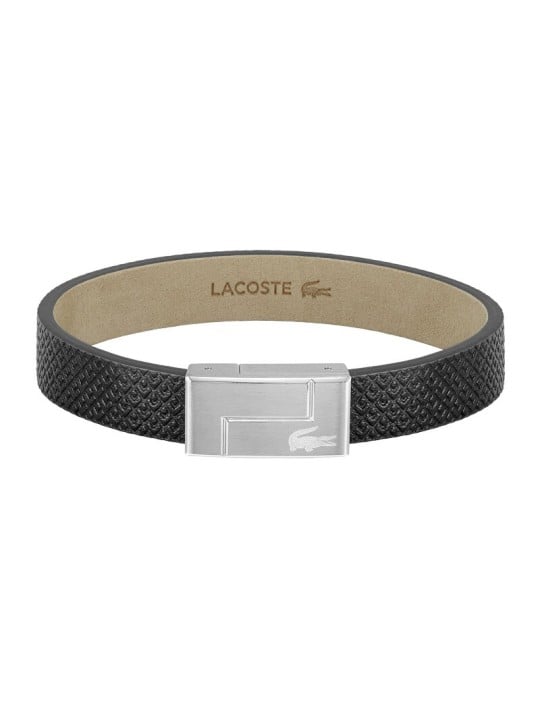 Lacoste cuoio nero bracciale monogramma pelle 2040185 uomo nero argento 0104-175
