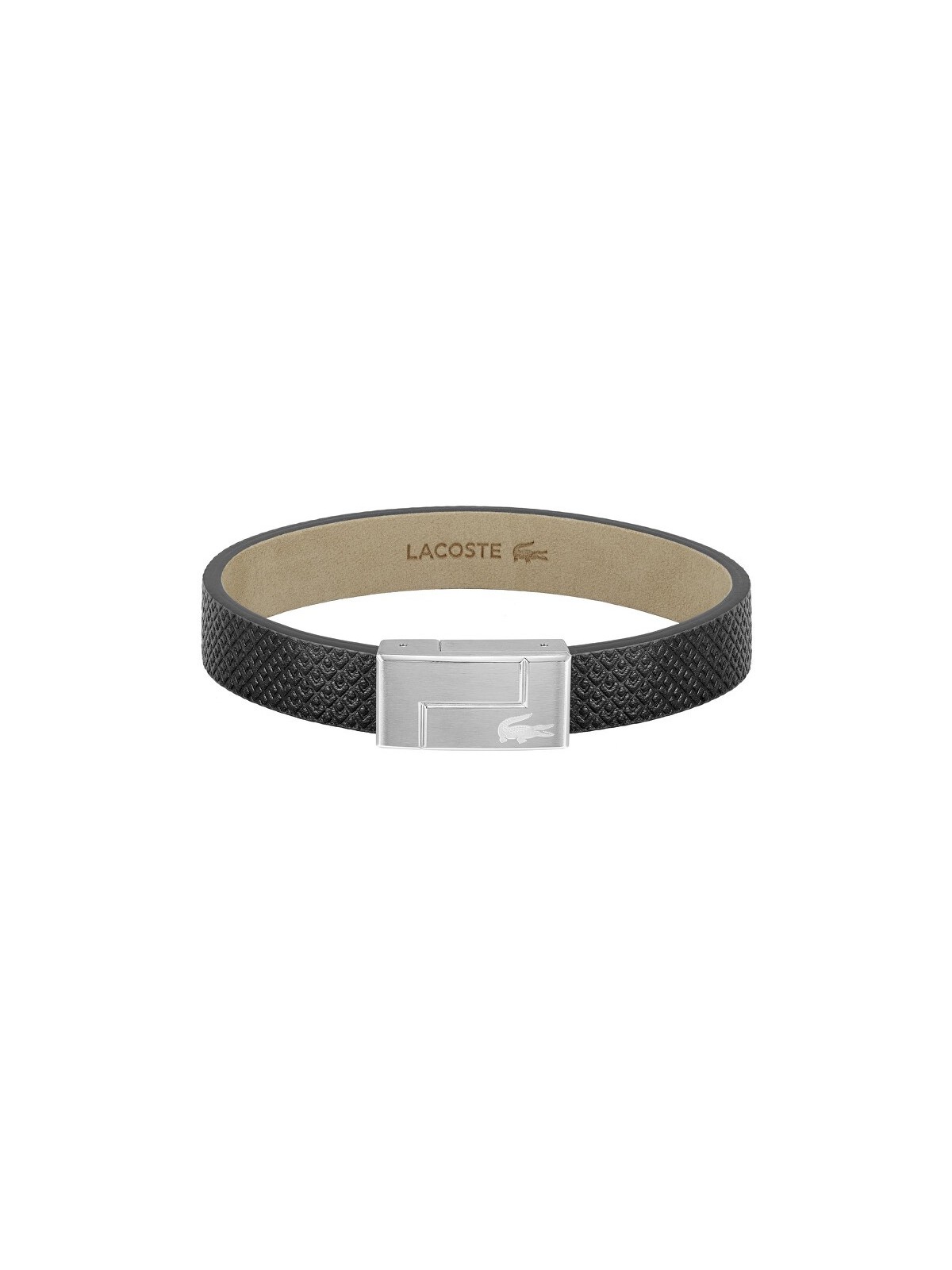 Lacoste cuoio nero bracciale monogramma pelle 2040185 uomo nero argento 0104-175