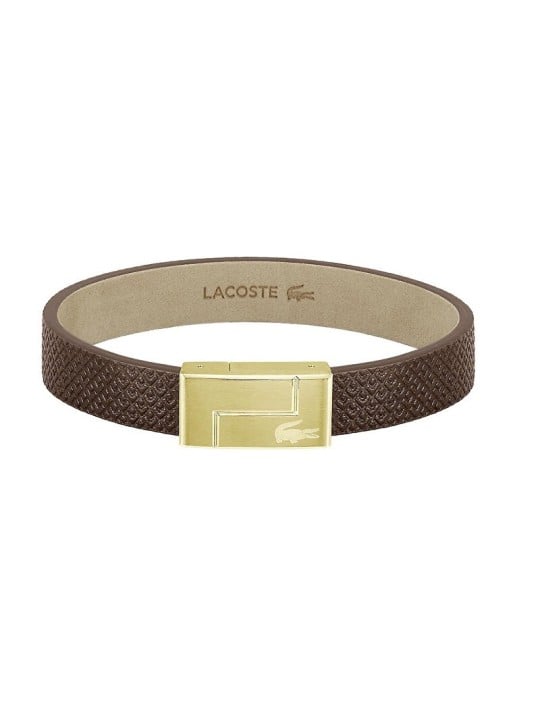 Lacoste marrone pelle bracciale monogramma pelle 2040187 uomo marrone oro 0106-19