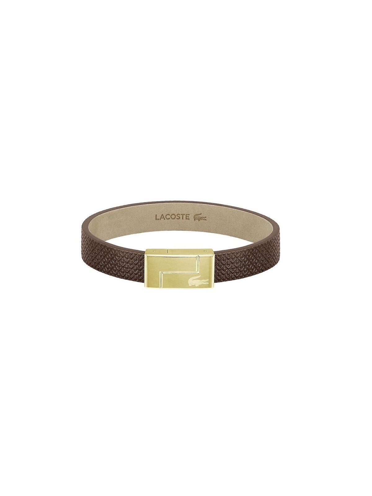 Lacoste marrone pelle bracciale monogramma pelle 2040187 uomo marrone oro 0106-19