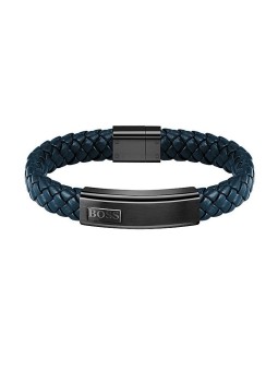 Hugo Boss scuro blu in pelle bracciale Lander 1580179M uomo nero blu 0029